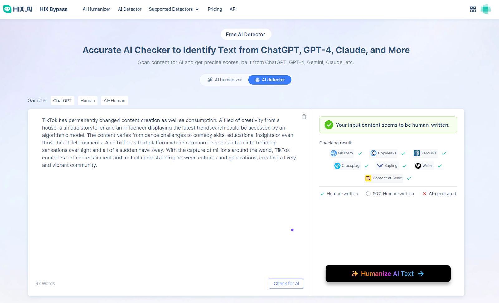 Top Chat GPT Detectors: Best Free ChatGPT AI Checker Online | HIX.AI