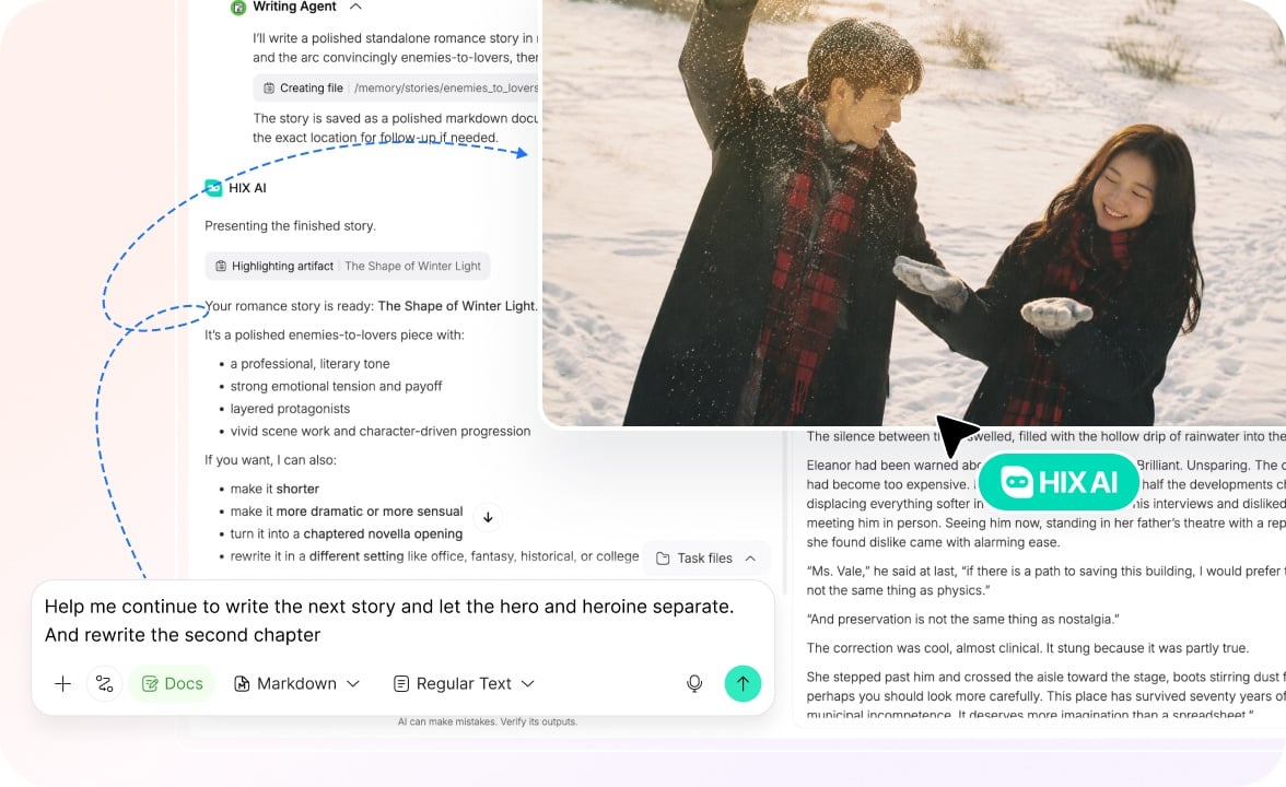 Continúe desarrollando y perfeccionando su historia mediante el chat.