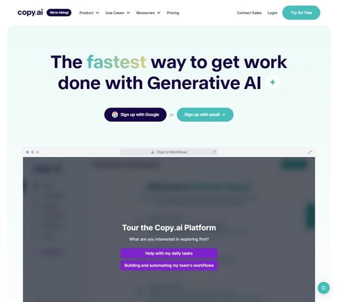 Copy.ai : 다목적 AI 비즈니스 글쓰기 플랫폼