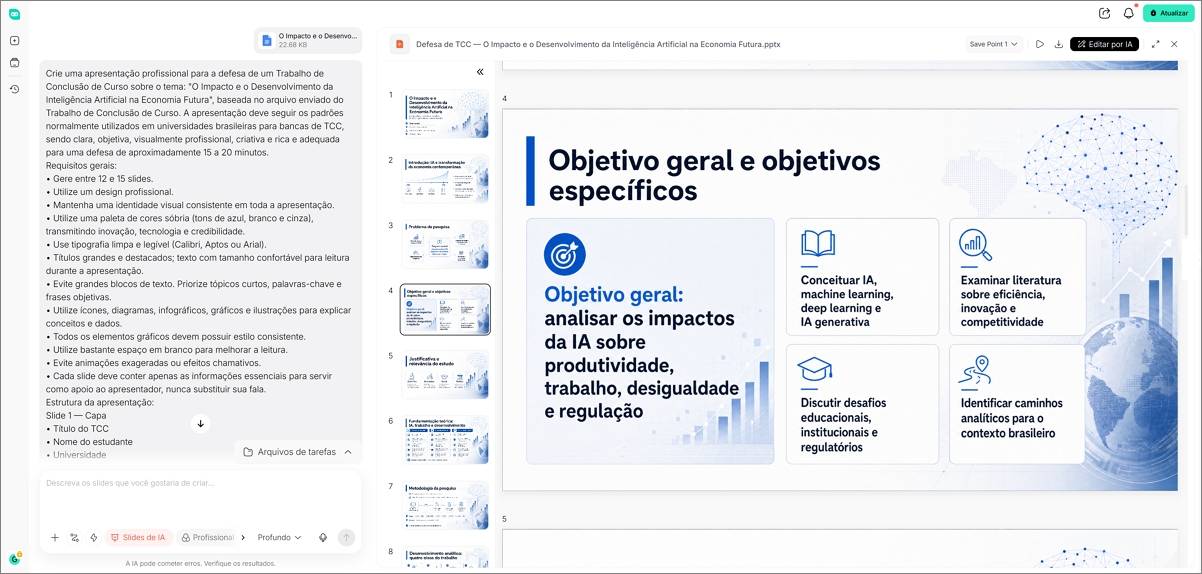Fazer slides de apresentação de TCC com IA