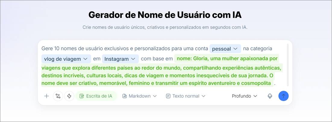 Digitar comando para gerar nomes