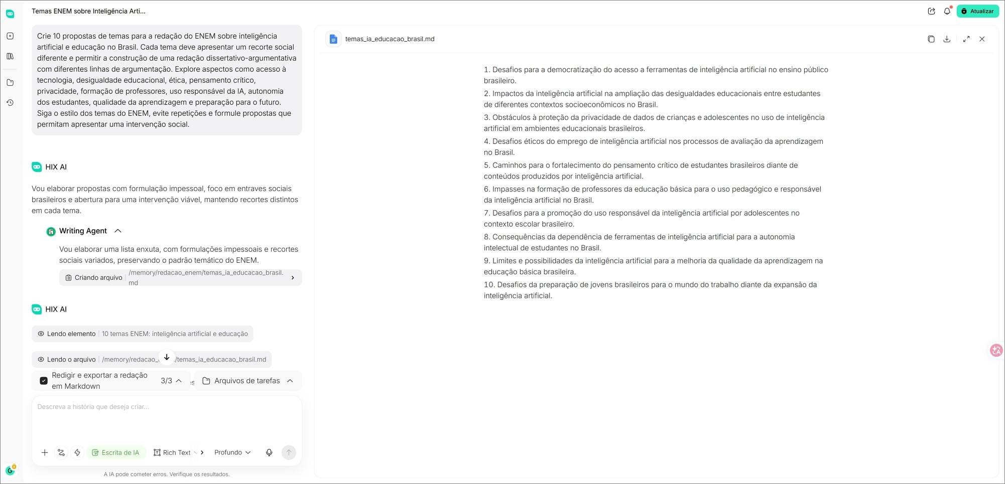 Gerar temas de redação ENEM com IA
