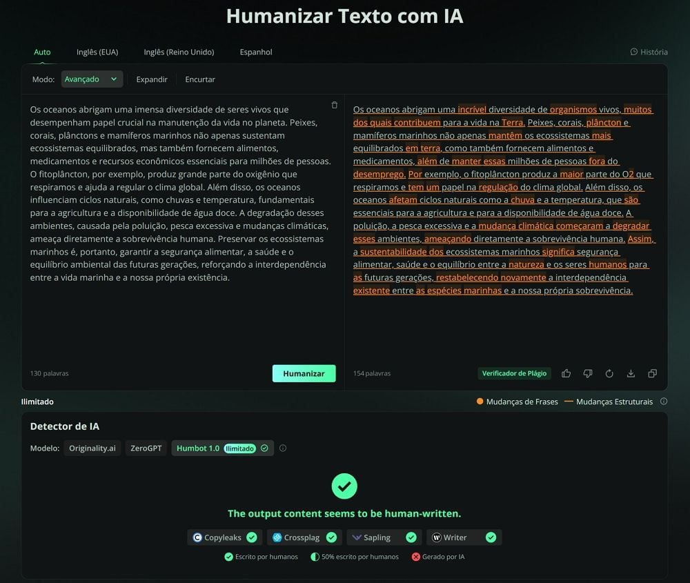 Reescrever texto do ChatGPT com Humbot