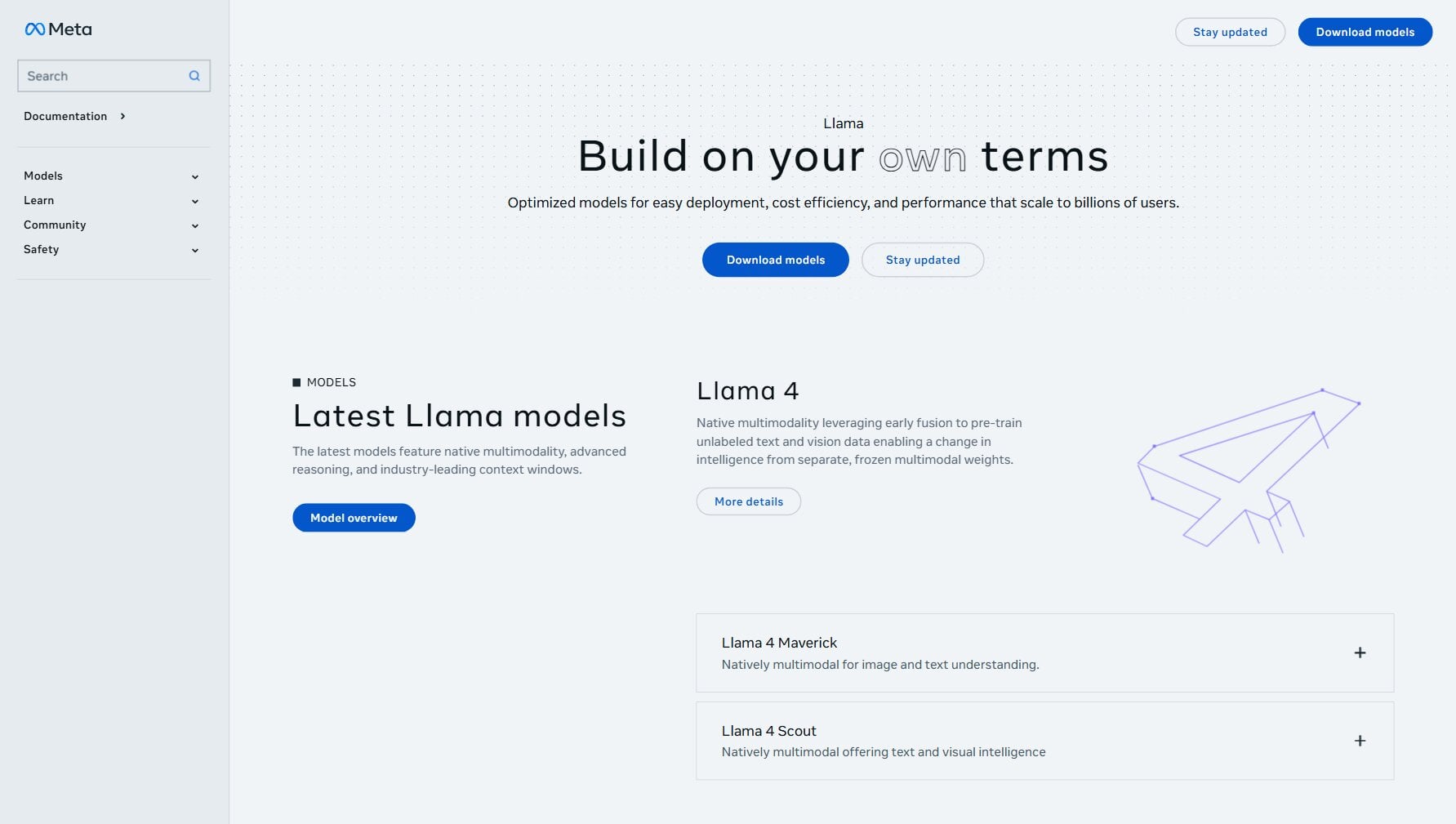 Meta Llama homepage