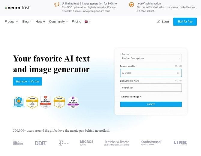 Neuroflash ：由德國人工智慧驅動的專業級文字創作工具