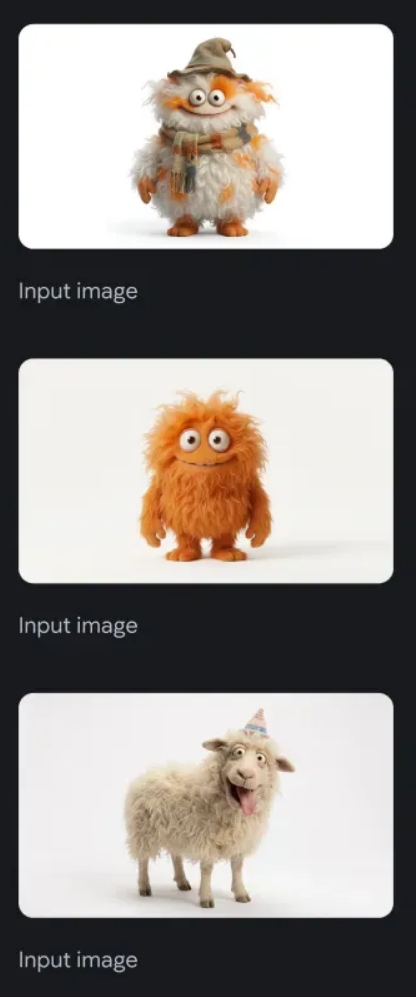 3匹の動物キャラクターの参照画像