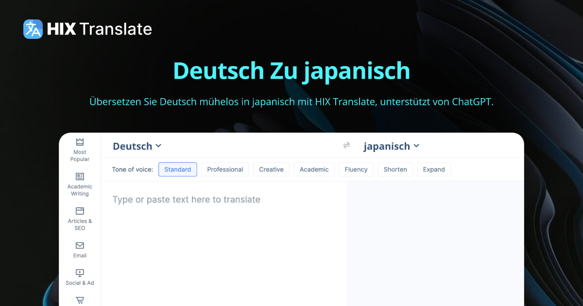 Übersetzung von Deutsch nach japanisch (KOSTENLOS und ohne Anmeldung) HIX Translate