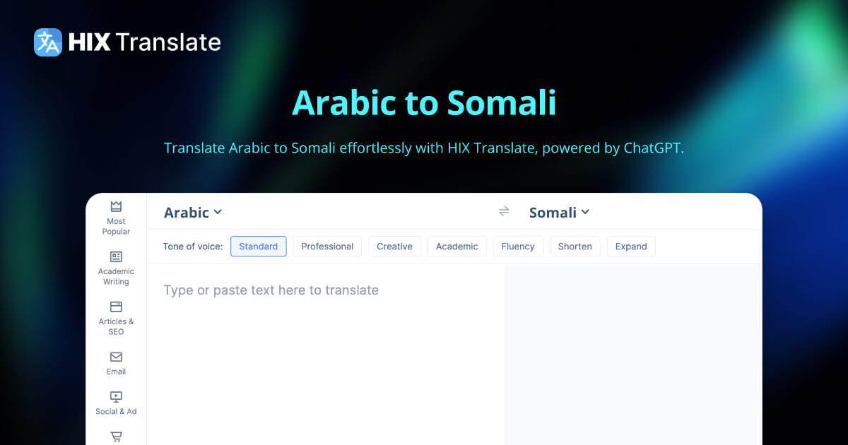 FREE Arabic to Somali Translation with ChatGPT 3.5 / 4