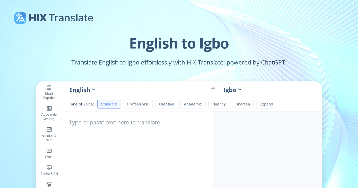 English to Igbo Translation (FREE & No Signup) HIX Translate
