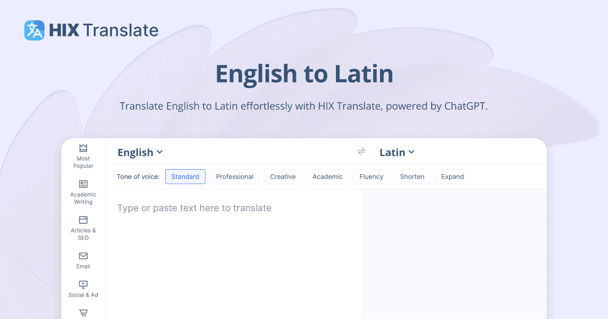 English to Latin Translation (FREE & No Signup) | HIX Translate