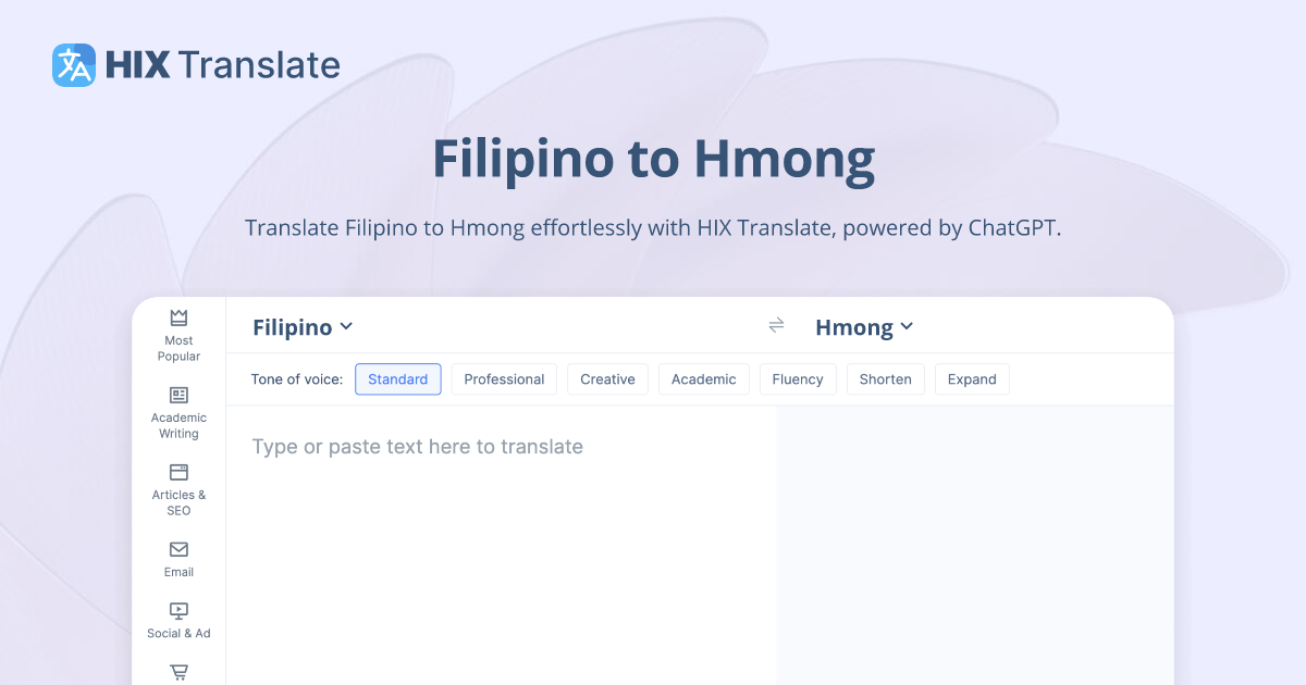FREE Filipino to Hmong Translation with ChatGPT 3.5 / 4
