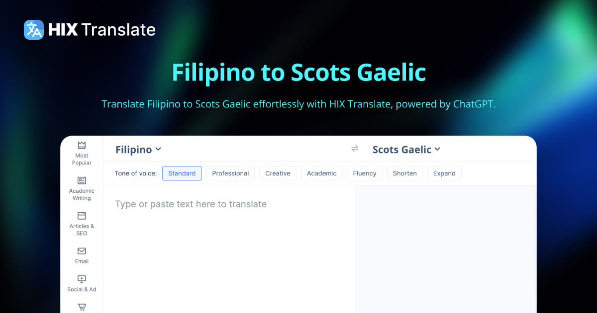 FREE Filipino to Scots Gaelic Translation with ChatGPT 3.5 / 4