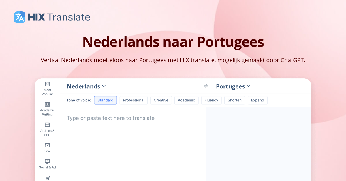 Vertaling van Nederlands naar Portugees (GRATIS en zonder aanmelding) HIX Translate